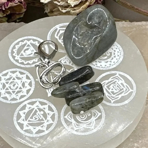 Gifts Labradorite chunky nuggets silver keychain/card holder Bag charms - Picture 2 of 6